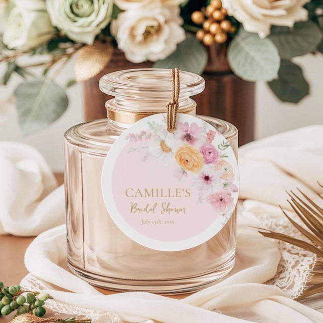 Étiquettes Cadeau Élégante Garden Rose Fête de Mariage (Pink Floral Bridal Shower Favor Tag)