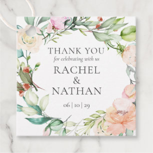Étiquettes Cadeau Élégante Guirlande de Roses à l'Aquarelle Mariage