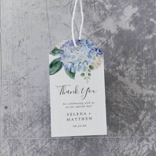 Étiquettes-cadeau Elégante Hydrangée Bleue   White Merci Favor