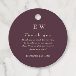 Étiquettes Cadeau Elégante laque simple cerise, Mariage Monogramme