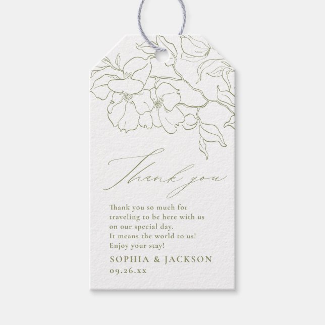 Étiquettes-cadeau Elégante main dessinée à la sauge florale vert mer (Devant)