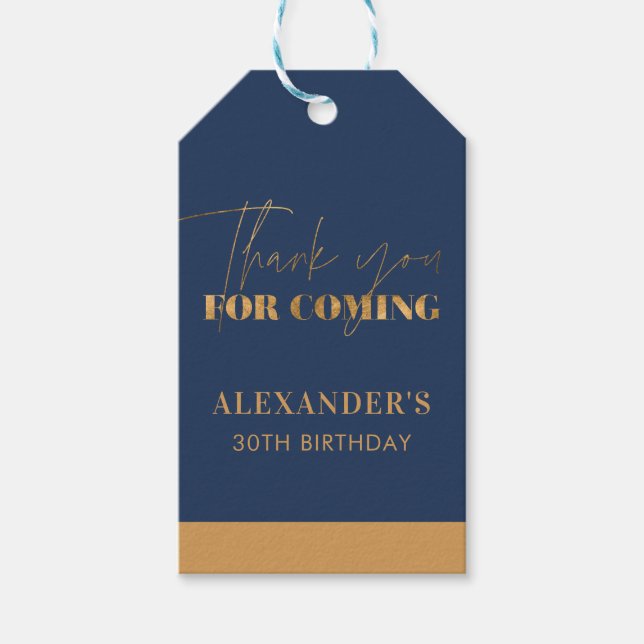 Étiquettes-cadeau Elégante marine et Merci d'anniversaire d'or (Devant)