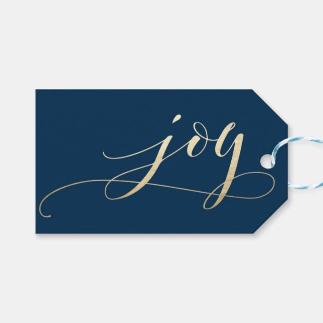 Étiquettes-cadeau Elégante Marine Joy Faux Foil Noël (Devant (Horizontal))