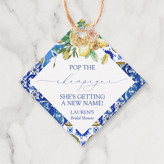 Étiquettes Cadeau Élégante Mini bouteille de champagne au citron méd (Devant)