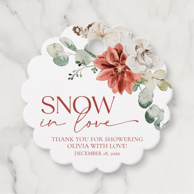 Étiquettes Cadeau Élégante neige rouge en amour Mariage d'hiver (Devant)