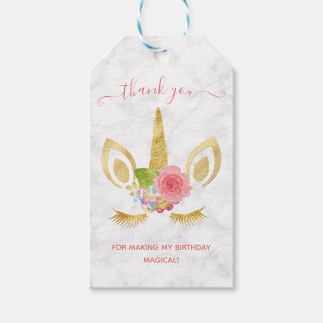 Étiquettes-cadeau Elégante parties scintillant florale or unicorne m (Devant)