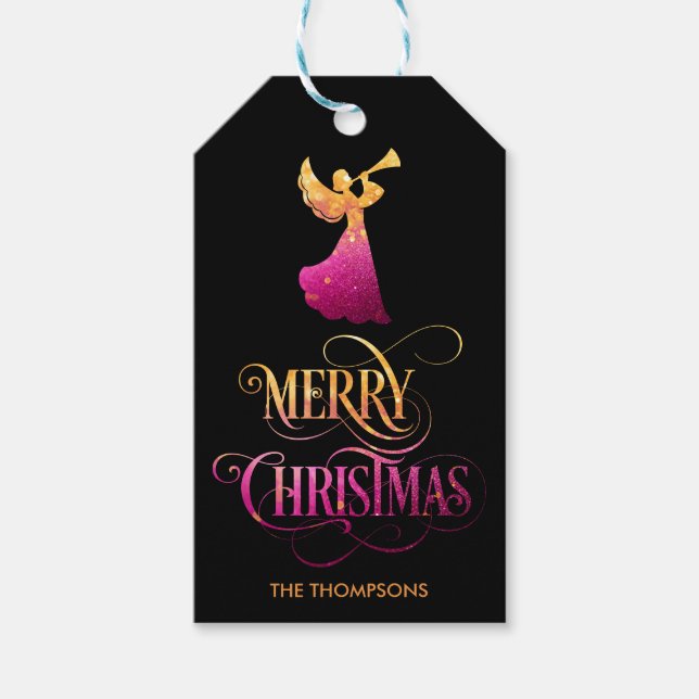 Étiquettes-cadeau Élégante Parties scintillant moderne Angel Joyeux  (Devant)
