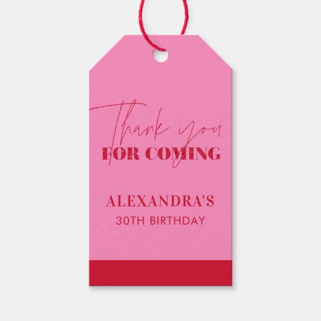 Étiquettes-cadeau Elégante Parties scintillant rouge rose Merci d'an (Devant)