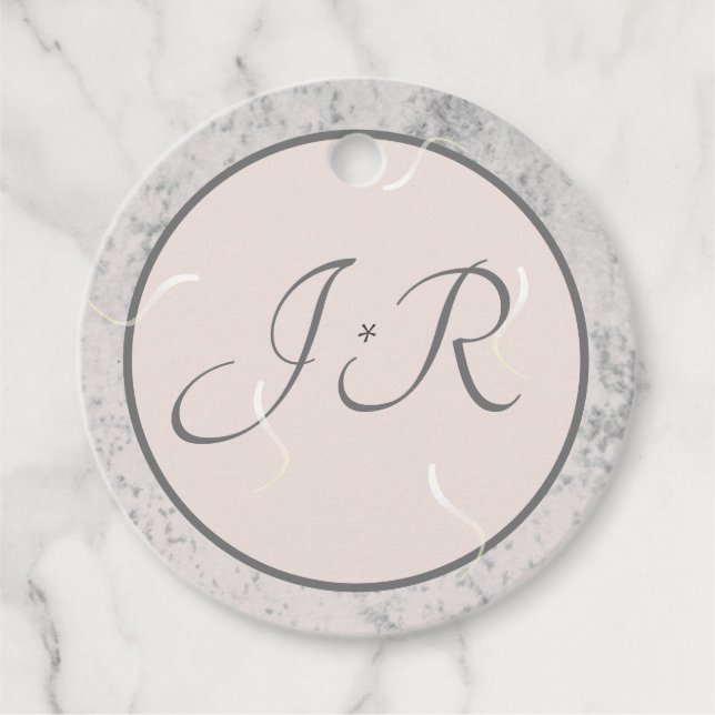 Étiquettes Cadeau Elégante pêche monographique et gris (Devant)