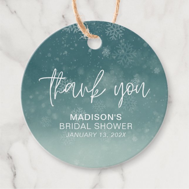 Étiquettes Cadeau Élégante petite fête de douche de mariage flocon d (Devant)