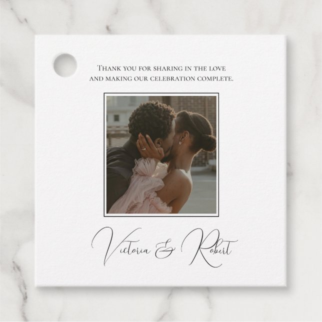 Étiquettes Cadeau Élégante photo Merci moderne Mariage (Devant)