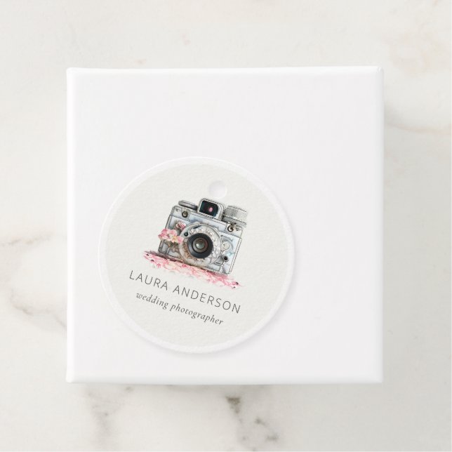 Étiquettes Cadeau Élégante photo Vintage rose floral (En situation)