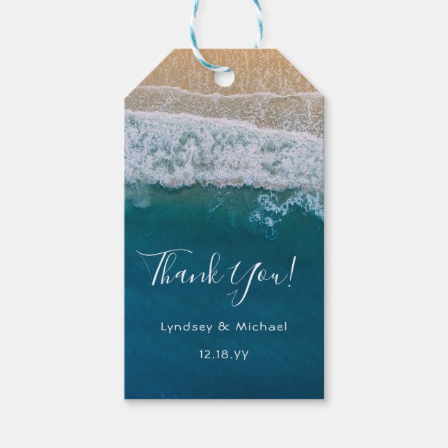 Étiquettes-cadeau Elégante plage Bleu Océan Merci Mariage Faveur (Devant)