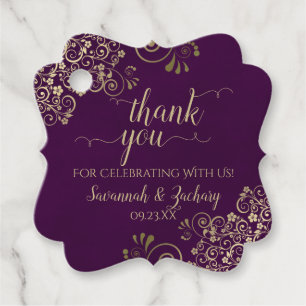 Étiquettes Cadeau Elégante Plum Purple & Boucles d'or Mariage Merci