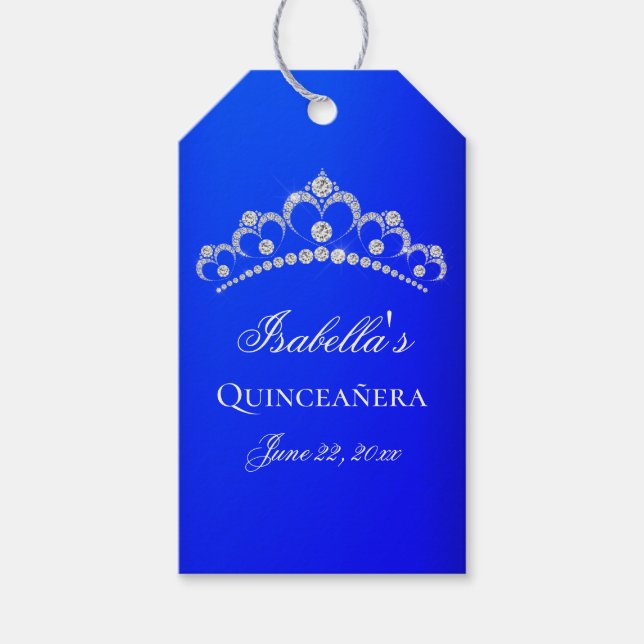Étiquettes-cadeau Elégante Quinceanera Bleue Royale (Devant)
