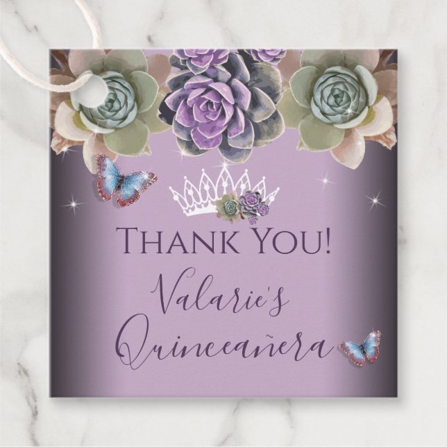 Étiquettes Cadeau Élégante Quinceanera Cactus et papillon Favoriser  (Devant)