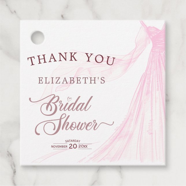 Étiquettes Cadeau Élégante robe de mariée rose tendre Cadeau de douc (Devant)