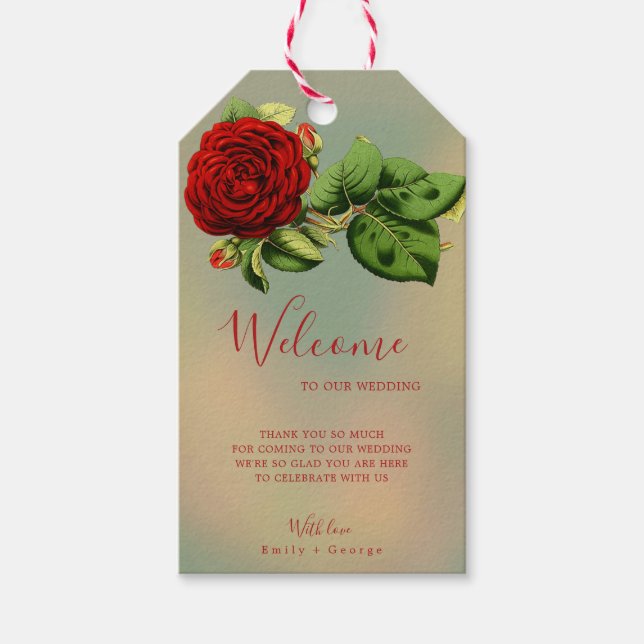 Étiquettes-cadeau Élégante Rose rouge Romantique Mariage floral d'ét (Devant)