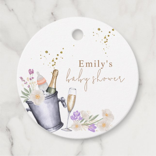 Étiquettes Cadeau Elégante Sip & Voir Champagne Baby shower bouteill (Devant)