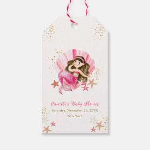 Étiquettes-cadeau Élégante sirène rose Baby shower d'étoiles de mer