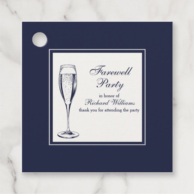Étiquettes Cadeau Élégante Soirée d'adieu blanc foncé Bleu (Devant)