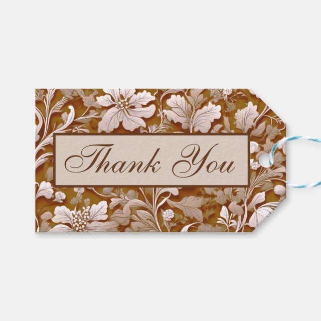 Étiquettes-cadeau Elégante terre cuite victorienne blanc floral (Devant (Horizontal))