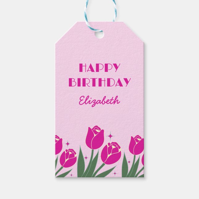 Étiquettes-cadeau Elégante Tulipe rétro Floral Rose Anniversaire (Devant)