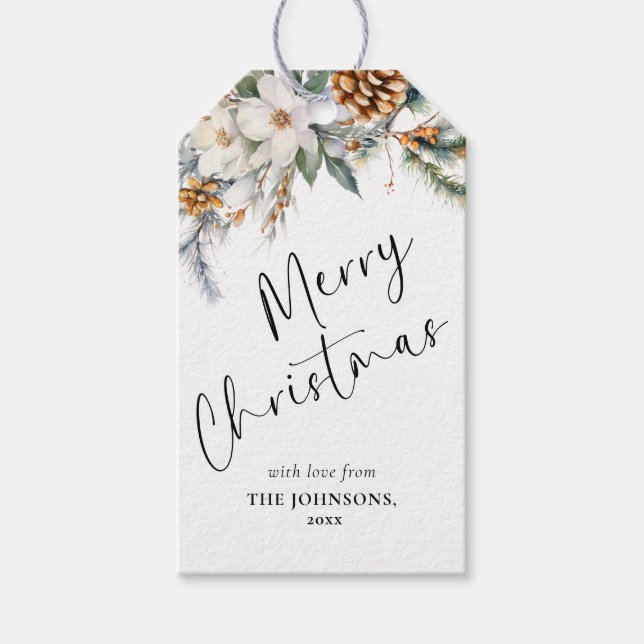 Étiquettes-cadeau Élégante verdure des pins | Noël vert (Devant)