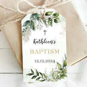 Étiquettes-cadeau Élégante verdure Feuillage Baptême
