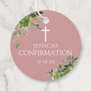 Étiquettes Cadeau Élégante verdure rose poudré confirmation rose
