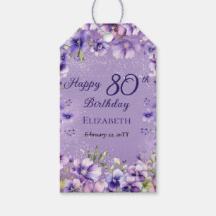 Étiquettes-cadeau Élégante Violette Florale Violets 80e anniversaire
