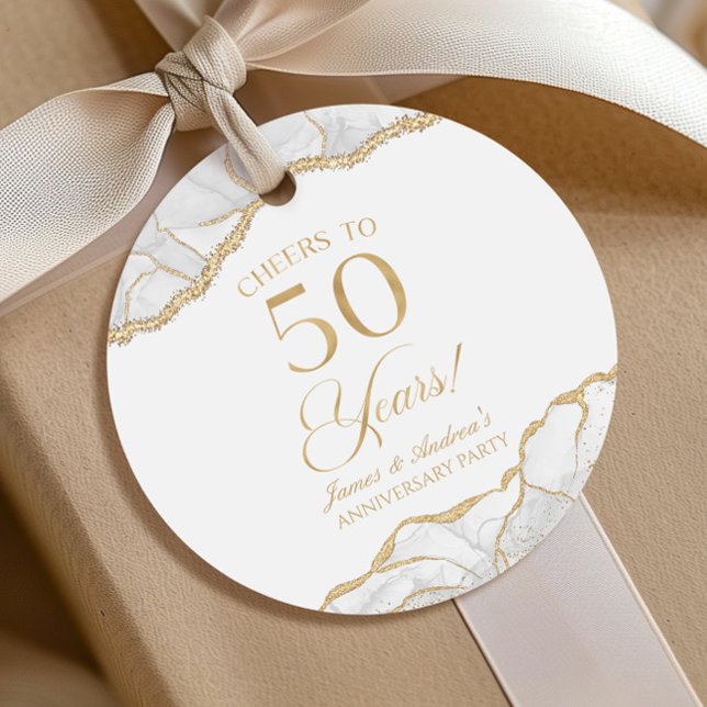 Étiquettes Cadeau Elégante White Gold Agate 50e Anniversaire Party (Créateur téléchargé)