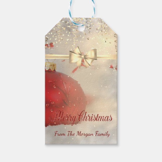 Étiquettes-cadeau Élégantes boules de Noël, Bow, Confetti (Devant)