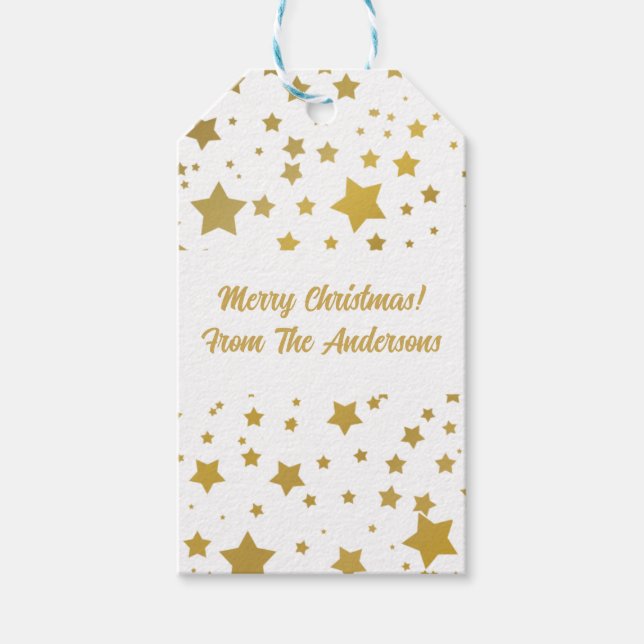 Étiquettes-cadeau Élégantes Étoiles d'or personnalisées Joyeux Noël (Devant)