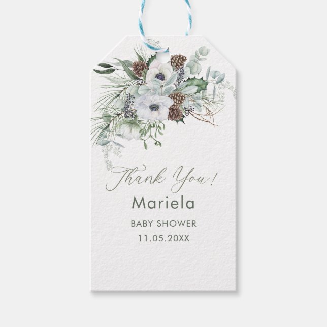 Étiquettes-cadeau Élégantes Fleurs d'Anémones d'Hiver Aquarelle Bébé (Devant)