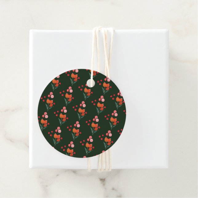 Étiquettes Cadeau Élégantes Fleurs de Noël (En situation)