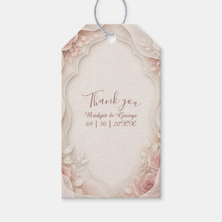 Étiquettes-cadeau Élégantes Fleurs Superposées de Mariage Rose en Vé