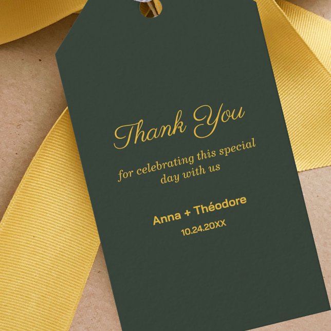 Étiquettes-cadeau élégantes or et vert forêt (Stylish Gold & Forest Green Thank You Gift Tags)