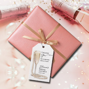 Étiquettes-cadeau Élégantes Perles et Prosecco pour Enterrement de V