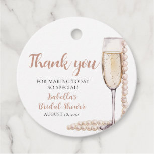Étiquettes Cadeau Élégantes Perles Roses et Fête de Mariage au Prose