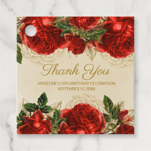 Étiquettes Cadeau Elegantes Roses Rouges Vintage 16ème Anniversaire 
