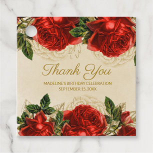 Étiquettes Cadeau Élégantes roses rouges vintage pour anniversaire M