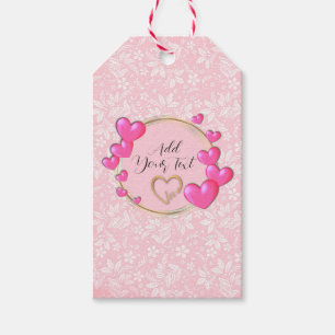 Étiquettes-cadeau Élégantes Saint-Valentin, Amour, Cœur Rose Anniver