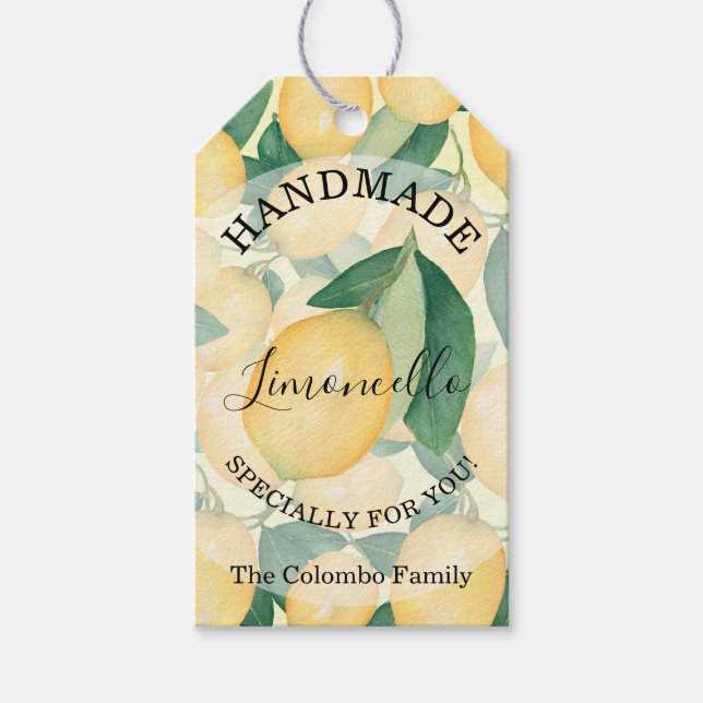 Étiquettes-cadeau Élegants Citrons et Feuillage FAITS MAIN pour Vous (Devant)