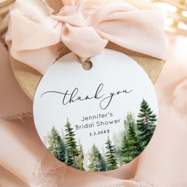 Étiquettes Cadeau Élégants pins forestiers remerciement de mariage (Créateur téléchargé)