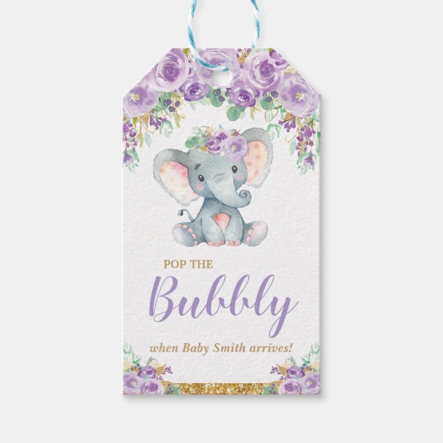Étiquettes-cadeau Élément Bébé éléphant Fête Prends la Bulle Champan (Devant)