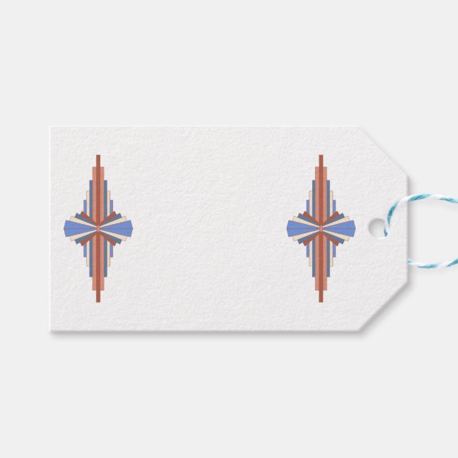 Étiquettes-cadeau Éléments Art déco en or rose & bleu (Devant (Horizontal))