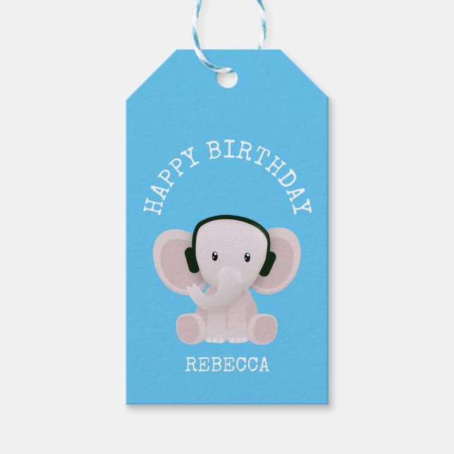 Étiquettes-cadeau Elephant aime la musique (Devant)