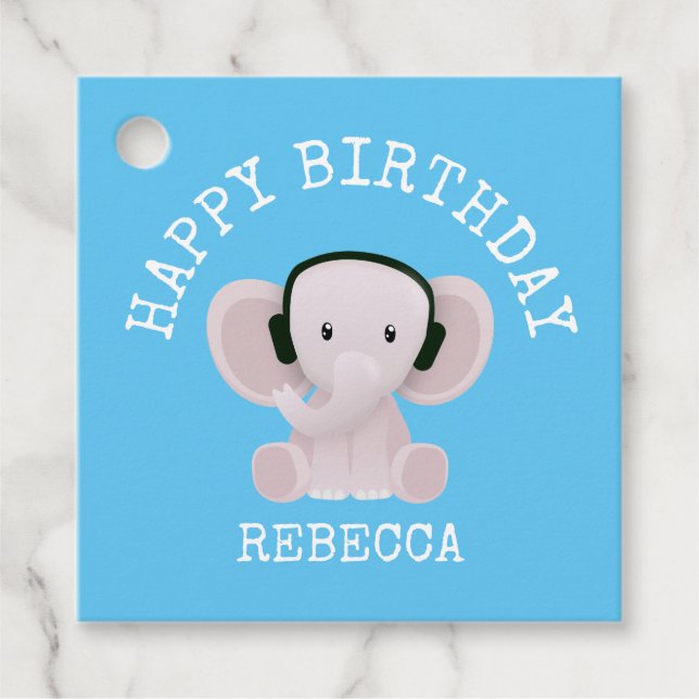 Étiquettes Cadeau Elephant aime la musique (Devant)