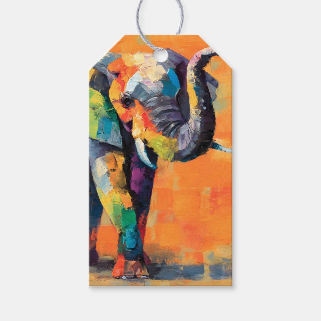 Étiquettes-cadeau Eléphant arc-en-ciel Abstrait (Devant)